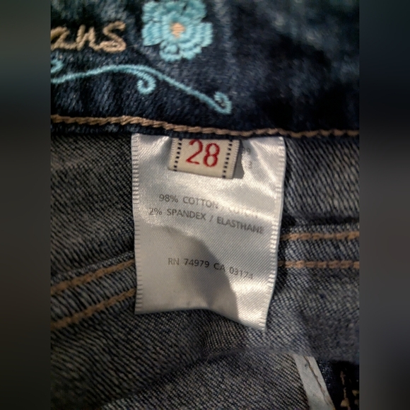 Y2K Santana Embroidered Flower Straight Leg Blue Jeans Size 28 - Picture 10 of 13